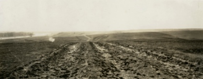 Louis Palenske created this panoramic view of the Santa Fe Trail ruts seen ten miles west of Dodge City, Kansas in 1928.