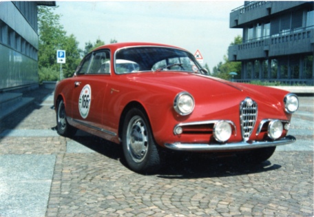 Ken Schaff's 1956 Alfa Romeo Sprint Veloce is seen here in 1989 at the Alfa Romeo Museum at Arese, Italy. Photo by Ken Schaff.