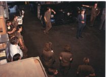 Congressman Slattery speaks to a group of drivers and UPS workers on Founders' Day, 1987.