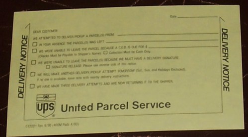 The sticky-note delivery notices, introduced in 1990 were updated to this version in 1993.